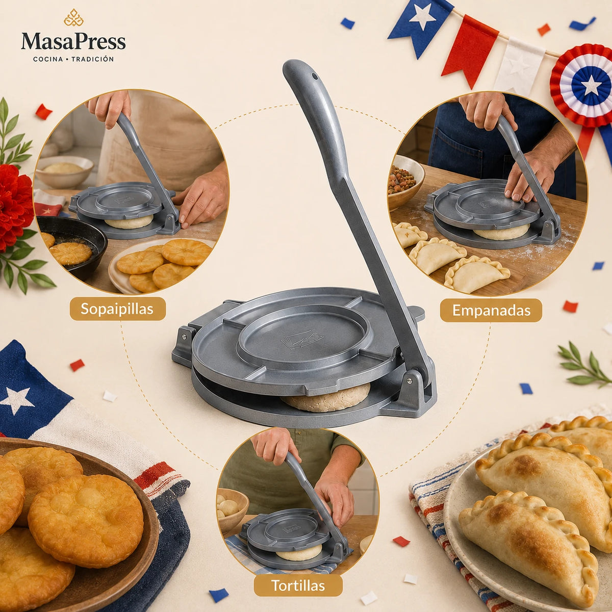 MasaPress – Aplana tus masas de forma práctica - Prensa para masas 16 cm