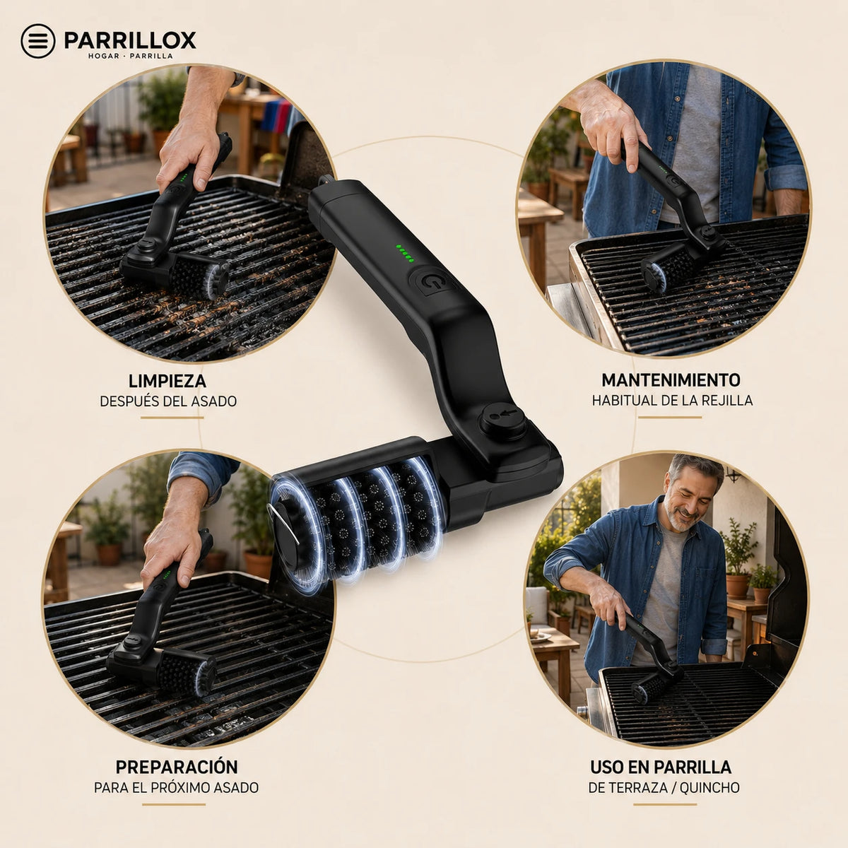 Parrillox - Haz más práctica la limpieza de tu parrilla - Cepillo para Parrilla 2 en 1