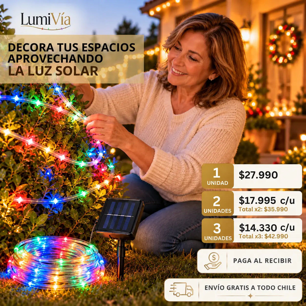 LumiVía 10 Metros - Manguera Solar Flexible para Decorar Exteriores